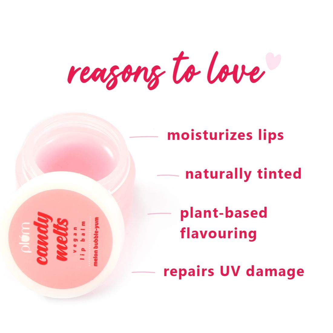 Plum Candy Melts Vegan Lip Balm | Melon Bubble-Yum | Natural UV Protection | Ultra Moisturization | Added Shine | 100% Vegan | Paraben Free | 12g