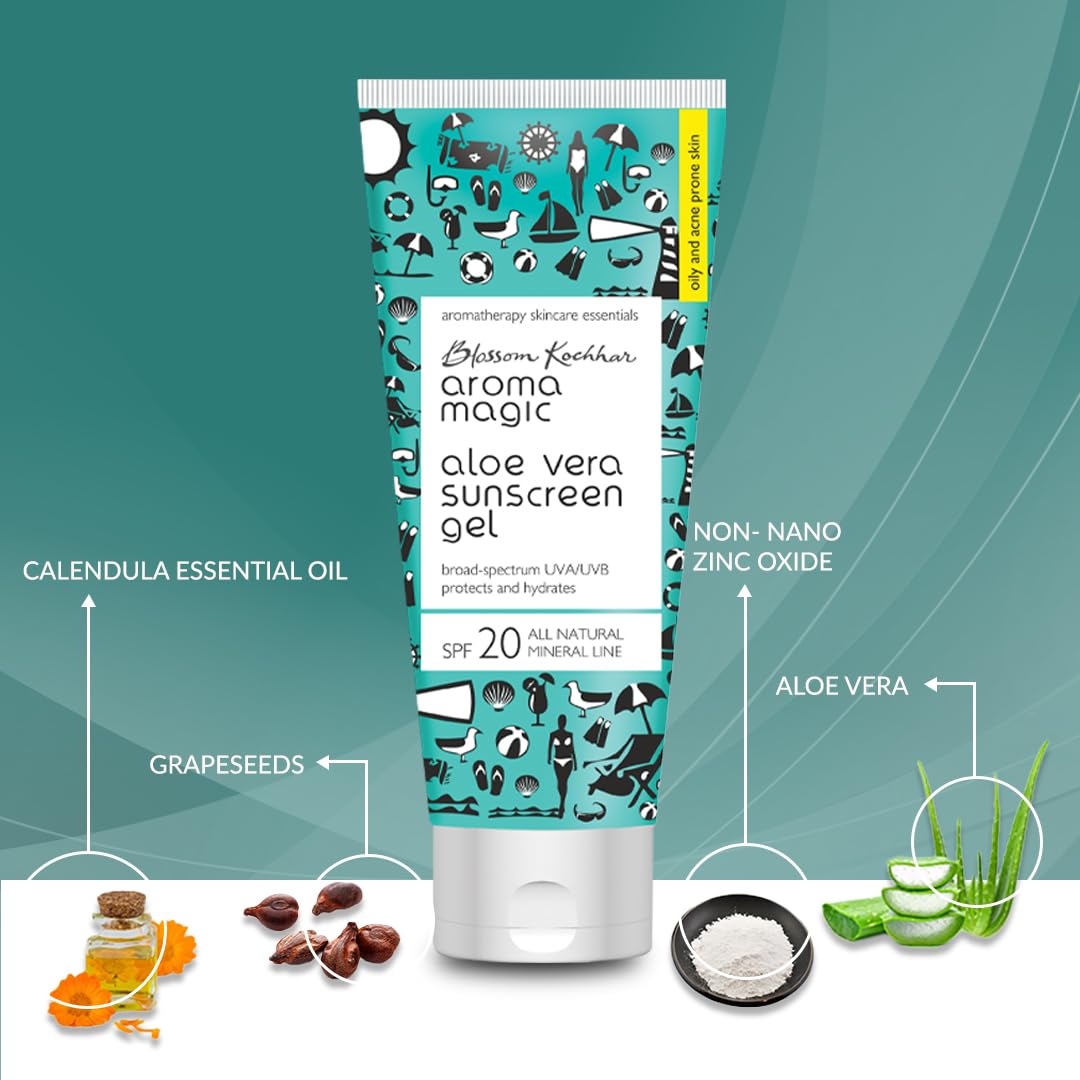 Aroma Magic Aloe Vera Sunscreen Gel With Broad Spectrum Protection UVA/UVB |SPF 20 |For Oily & Acne Prone Skin | 100 ml