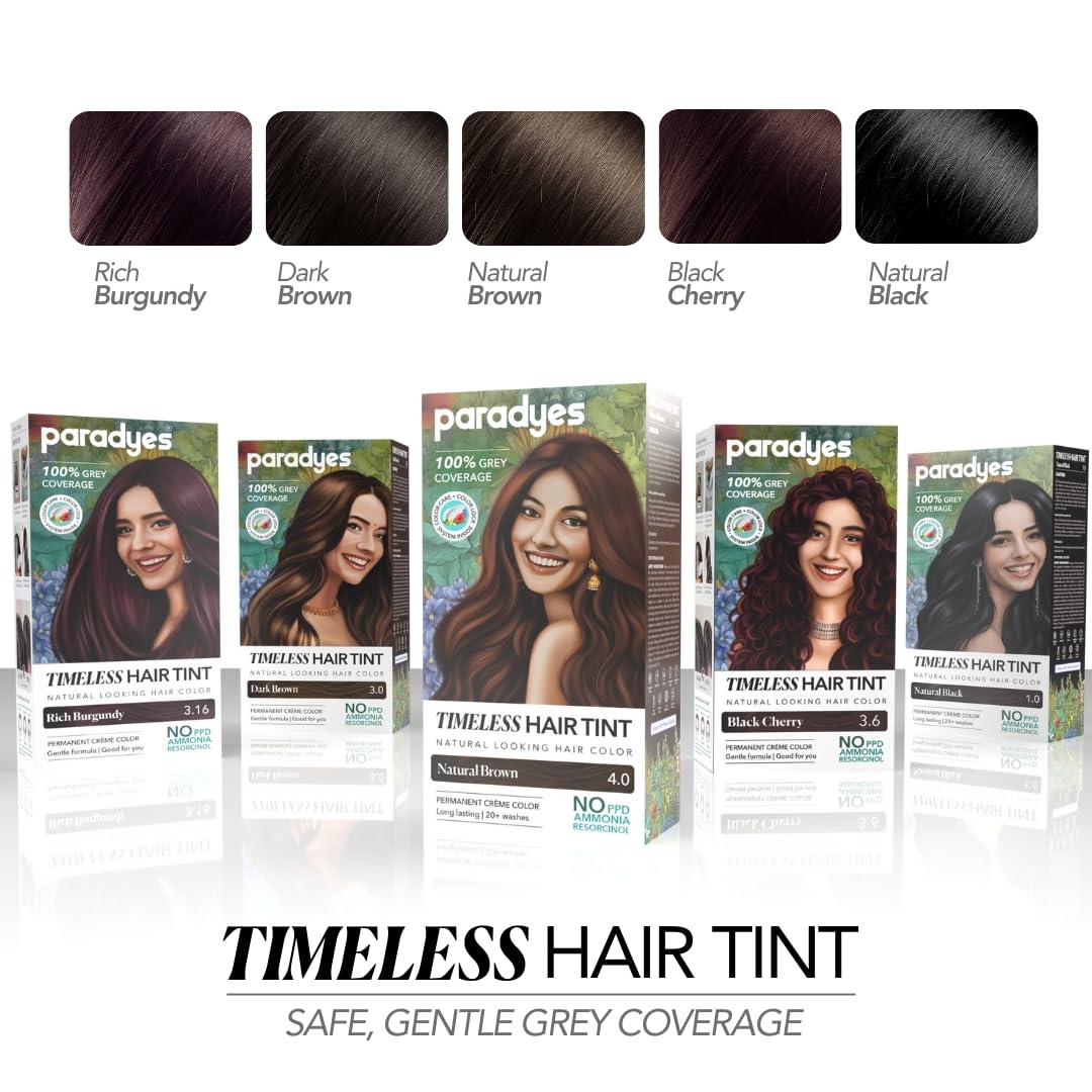 Paradyes Black Cherry Timeless Hair Tint, Permanent Crème Hair Colour for Natural-Looking Results, Complete Grey Coverage, Long-Lasting Formula Free from PPD, Ammonia, & Resorcinol, 3.6 Black Cherry