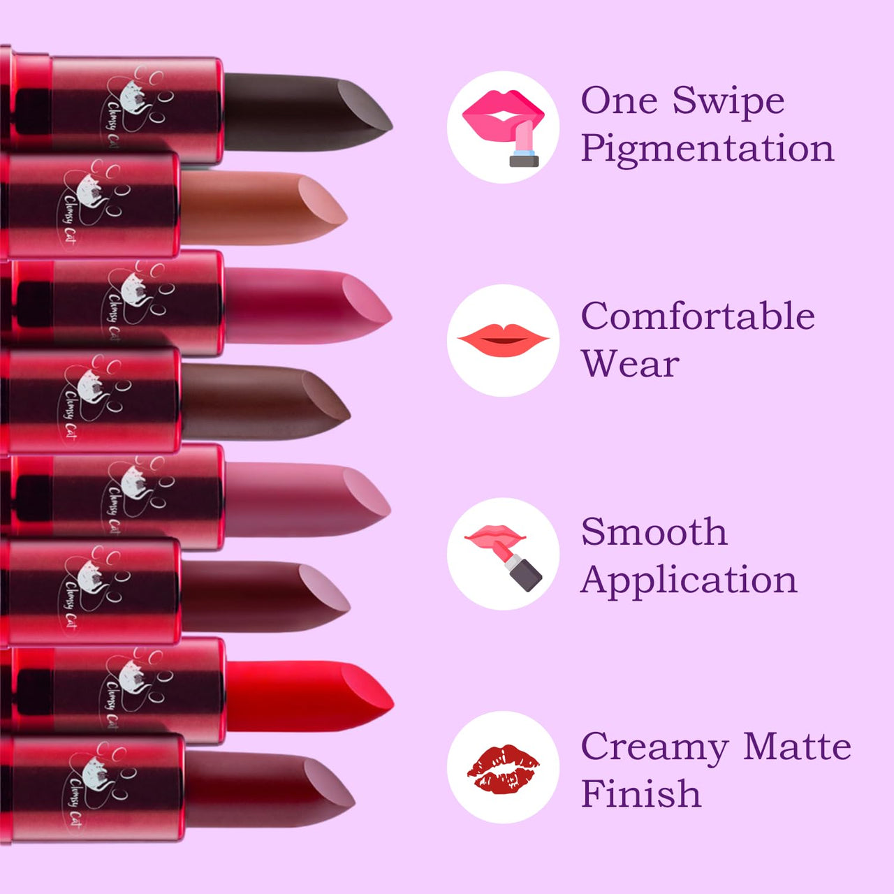 Clumsy Cat Sanskari Poo Matte Lipstick – Delightful Pink | Long Lasting, Waterproof, Smudge-Proof & Non-Sticky | Pink Nude Lipstick for Women, Girls & Dusky Skin Tone | Daily Use Lip Makeup for Office, Party, College
