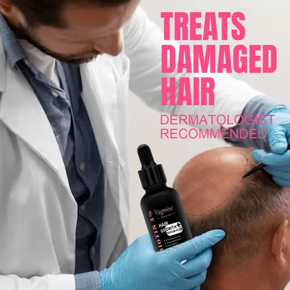 Vagmine Hair Growth Serum Plus With Biotin 5% & Rosemary - 60ml | Natural Treatment for Stronger, Thicker Hair | Promotes Healthy Hair Growth | Nourishes Scalp & Helps in Reduces Hair Fall