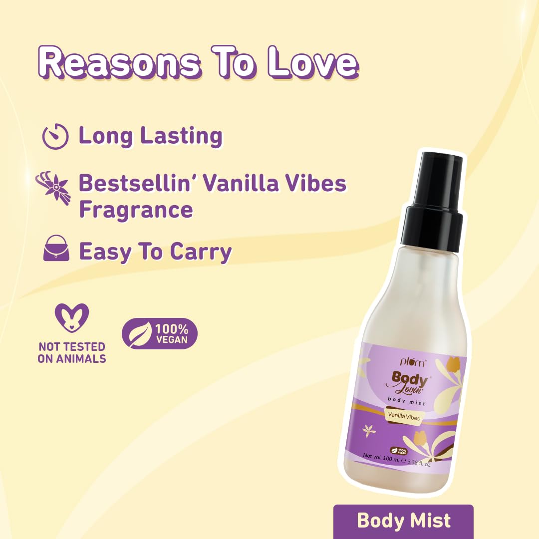 Plum BodyLovin' Vanilla Vibes Bath & Body Gift Set | Body Wash | Body Mist | Body Oil | Long-Lasting Warm Vanilla Fragrance | Gift Set For Women | Gifting For Birthday, Valentine's, Anniversary, Rakhi & Special Occasions| Premium Gift Packaging | Pack Of