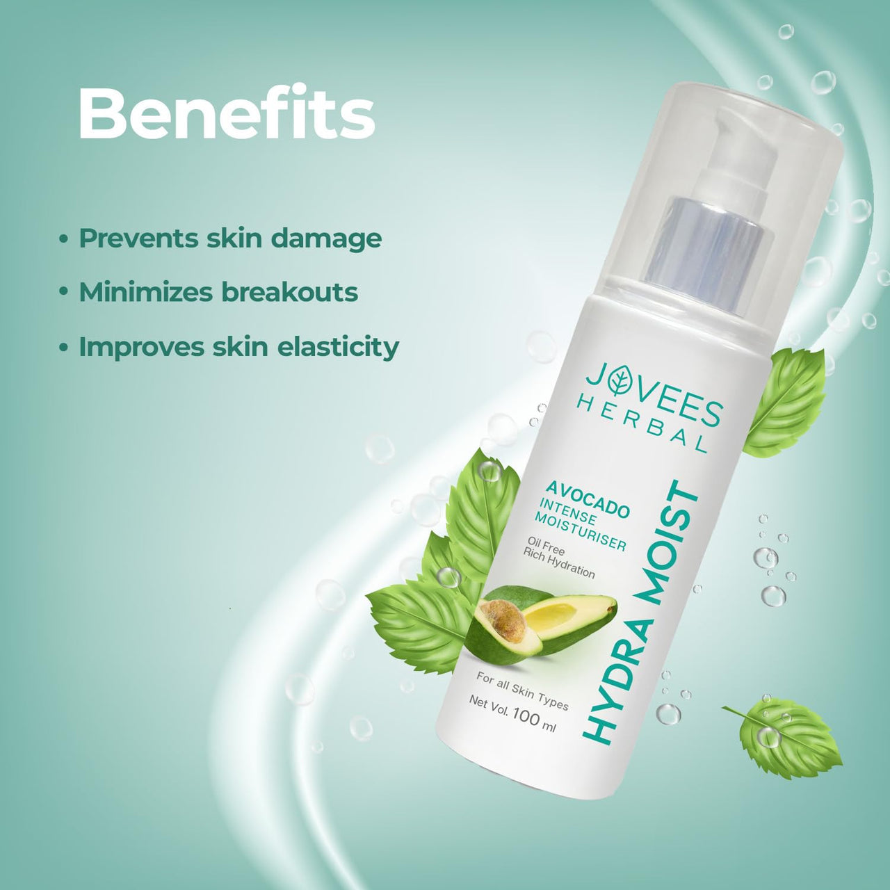 JOVEES Herbal Hydra Intense Moisturiser For Glowing & Hydrating Skin With Avocado And Chamomile Extract | Lightweight And Non Greasy Lotion | For All Skin Types- 100ml