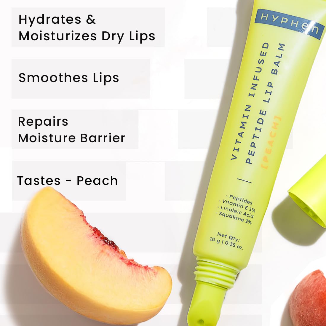 Hyphen - Peach Lip Balm for Dry & Chapped Lips | Vitamin Infused Peptide | Hydrating & Moisturizing Balm for Men & Women | Hyphen Products | Lip Balm for Dark Lips | Smoothen Lips & Barrier Repair | Moisturizer for Dry Lips, Chapped Lips Winter | Vegan, S