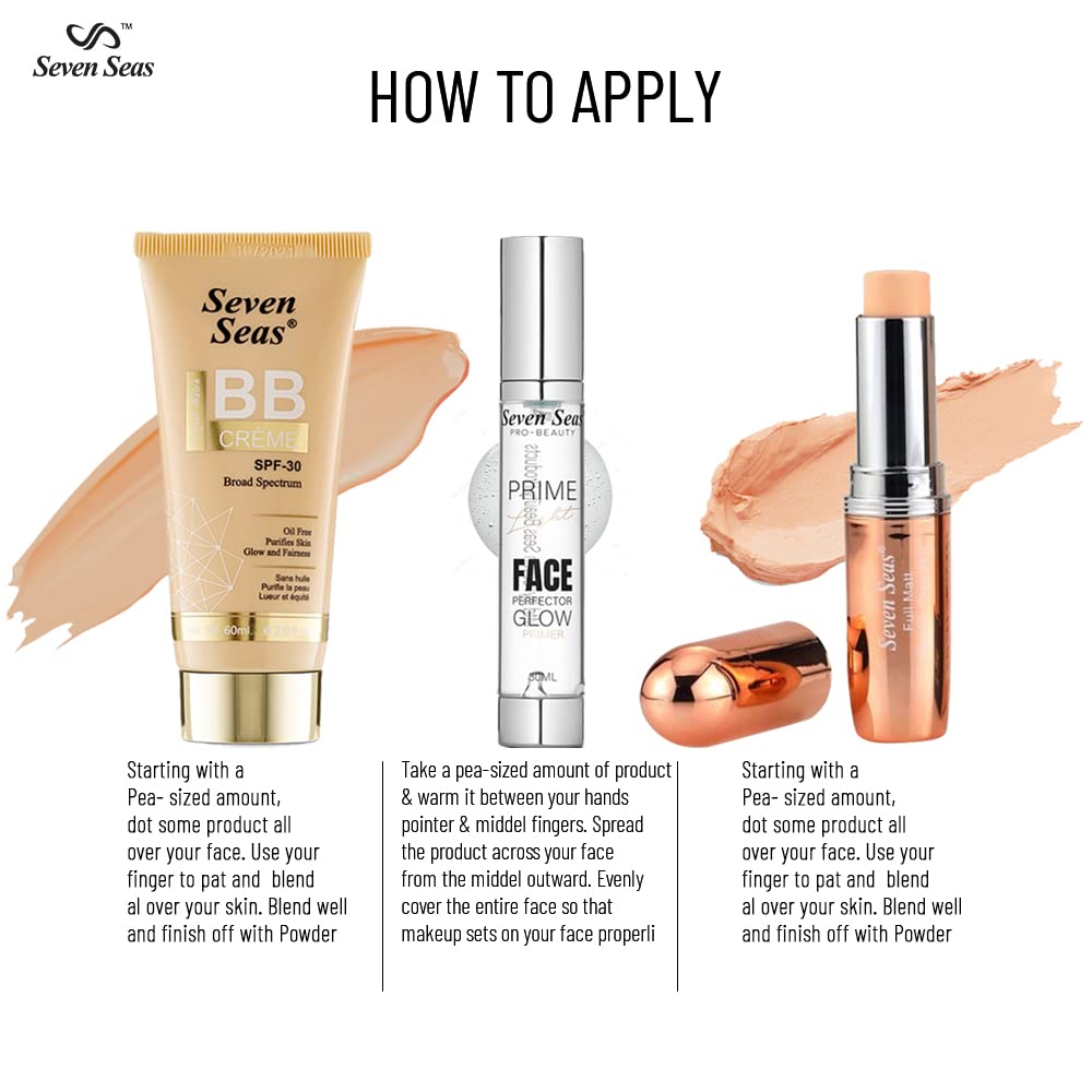 Seven Seas Face Makeup Set For Dark Skin Tone Daily Use Makeup Pack OF 3 (Nude)