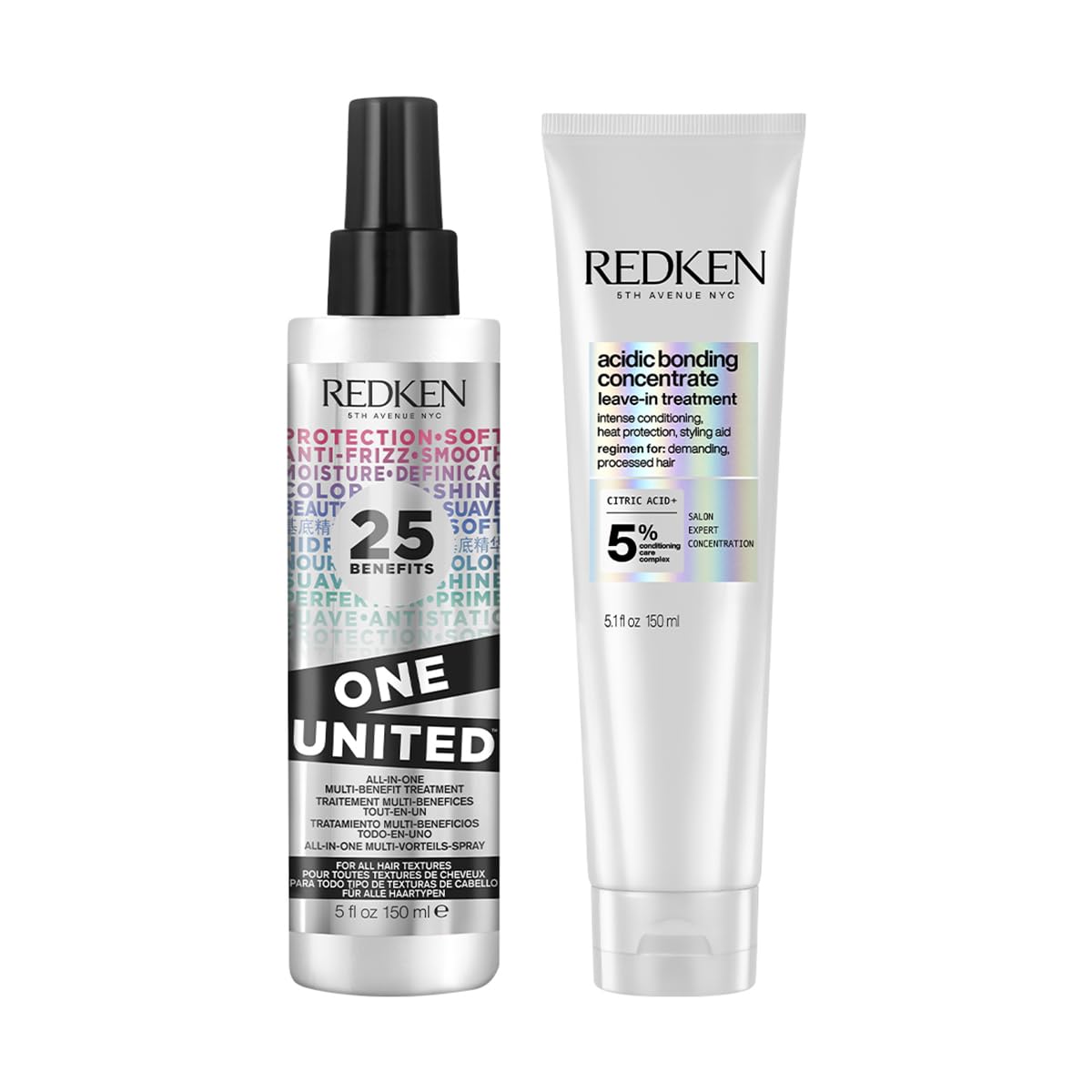 Redken Acidic Bonding Concentrate & One United Leave-In Treatment Combo | Day & Night Hair Repair Treatment | For All Hair Types | For Men & Women