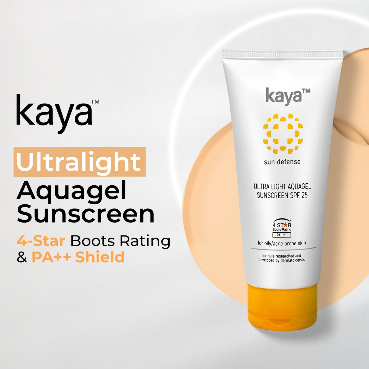 Kaya Clinic Ultra Light Aquagel Sunscreen Gel With SPF25 50ml | Fragrance Free | Non-Greasy | Does Not Clogs Pores | PA++++ | 4 Star Boots Rating | For Oily & Acne Prone Skin