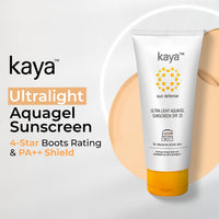 Kaya Clinic Ultra Light Aquagel Sunscreen Gel With SPF25 50ml | Fragrance Free | Non-Greasy | Does Not Clogs Pores | PA++++ | 4 Star Boots Rating | For Oily & Acne Prone Skin