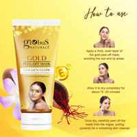 Globus Naturals Gold Peel Off Mask For Golden Glow, Enriched with Saffron & Vitamin-E, Brightening & Radiance, Suitable For All Skin Types, 75 g (Pack of 2)