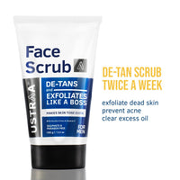 Ustraa Total De-Tan Kit - De-Tan Face Cream, 50gm - Effective Tan Removal | & De-Tan Face Scrub - With Walnut Granules, 100gm- Helps in Tan Removal & Even Skin Tone | For All Skin Types | No SLS