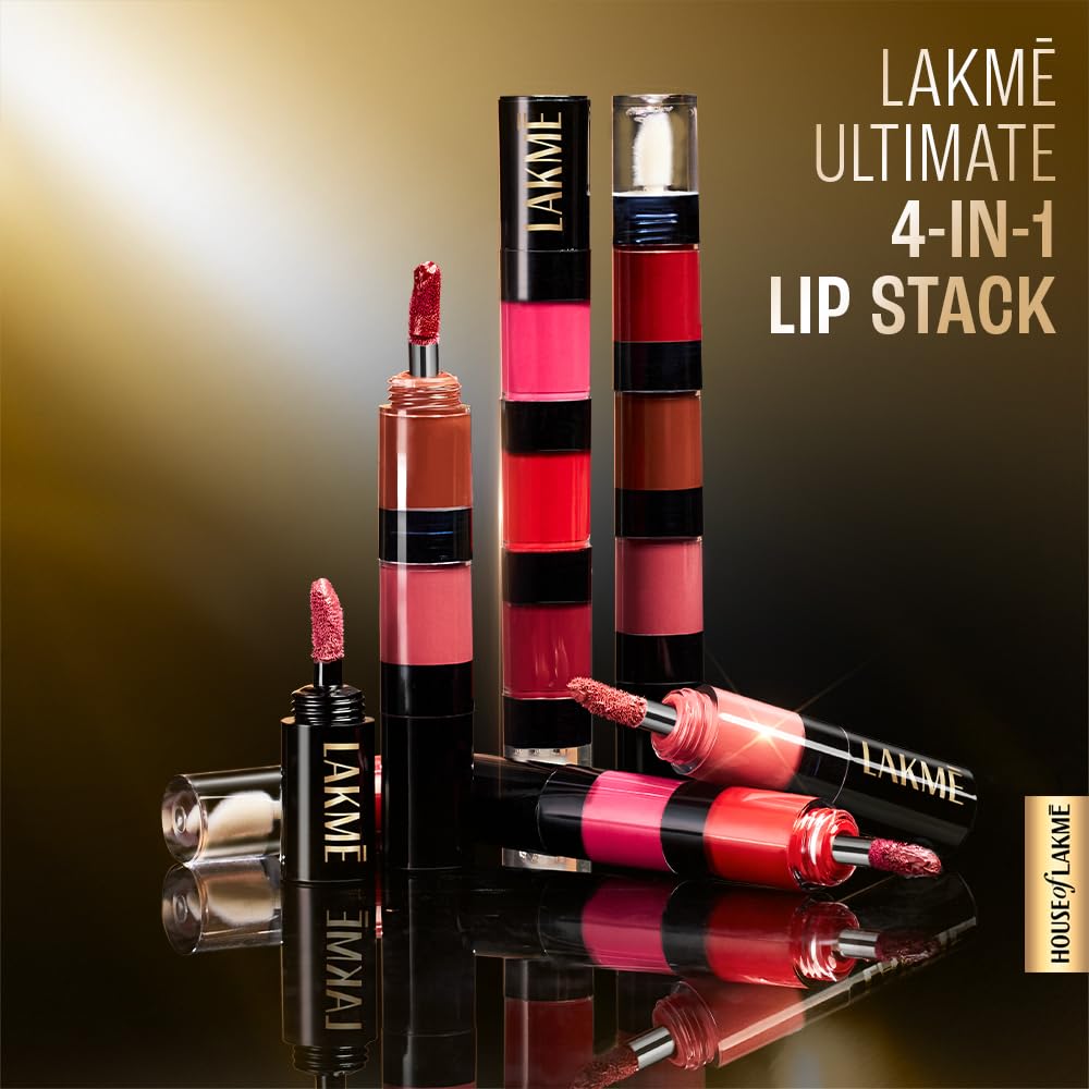Lakmé Ultimate Glam 4 In 1 Matte Lip Stack, Nice Nudes 4Ml