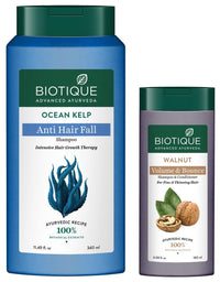 Biotique Bio Kelp Protein Shampoo for Falling Hair Intensive Hair Regrowth Treatment, 340ml & Biotique Bio Walnut Bark Volumizing Shampoo for Fine & Thinning Hair, 180 ml