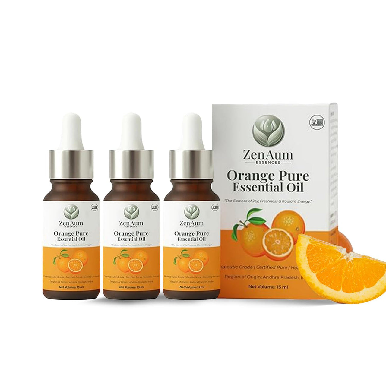 Zenaum Essences 100% Natural Orange Therapeutic Grade Essential Oil | 45ml (Pack of 3)| Mood Uplifting, Skin Brightening & Aromatherapy Sourced from Andhra Pradesh, India | GMP, ISO & IFRA Certified