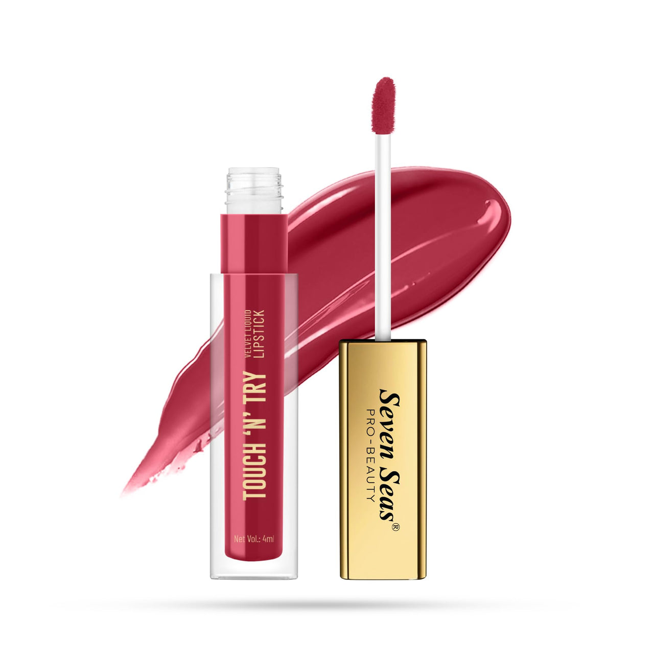 Seven Seas Touch N Try Velvet Liquid Lipstick | Matte Finish | One Swipe Application | Non Transfer | Water Proof | Liquid Lipstick for Women | Long Lasting Stay Up to 8 Hours (22, 4ML)