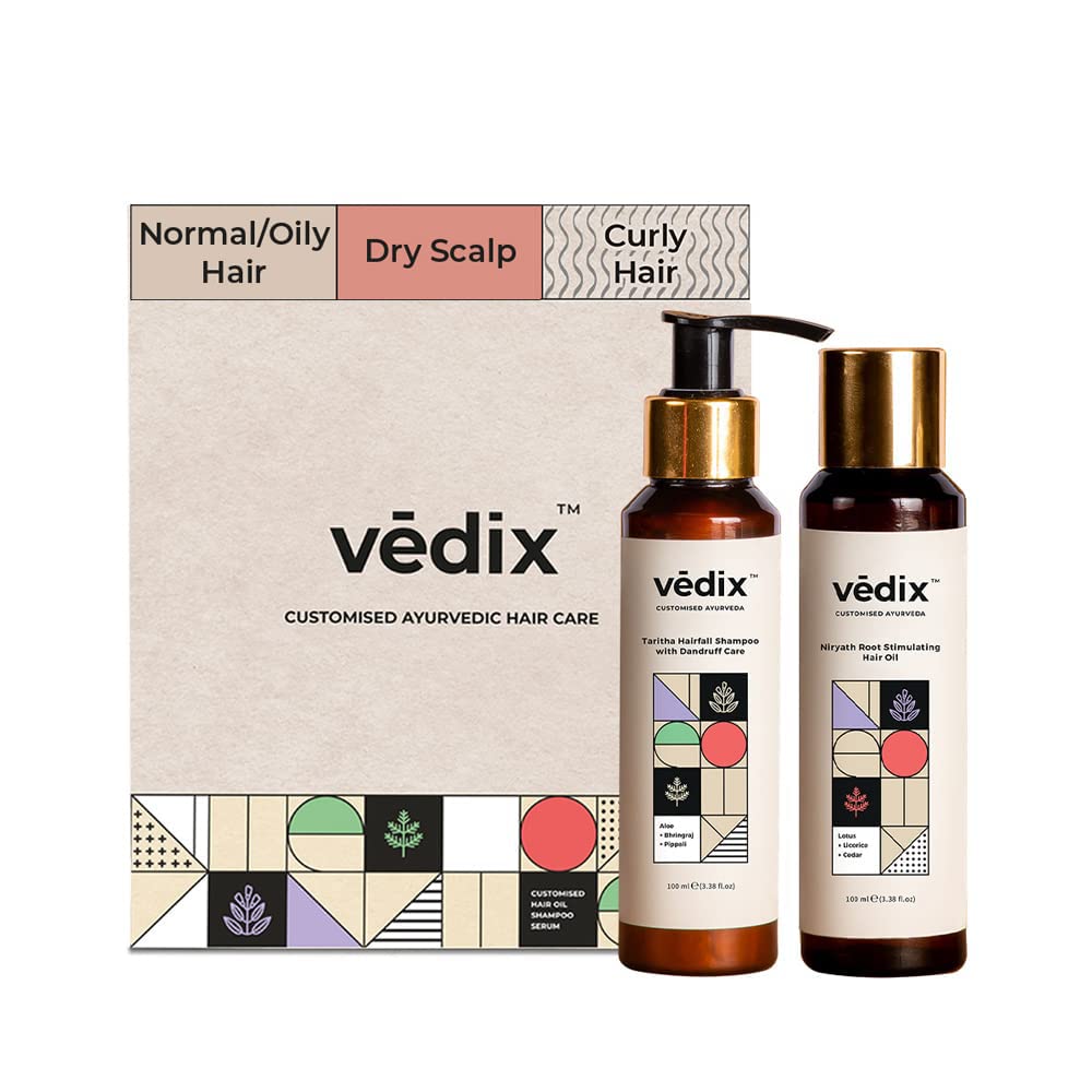 Vedix Ayurvedic Hair Care Combo Pack, Customized Hair Oil for Dandruff and Anti Dandruff Shampoo, for Normal/Oily Hair with Dry Scalp & Curly Hair - 200 ml