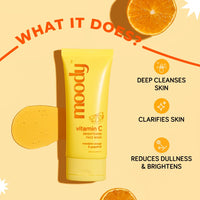 Moody Vitamin C Brightening Face Wash with Mandarin Orange | Gently Cleanses, Hydrates & Reduces Dark Spots | Face Cleanser For Normal, Oily & Combination Skin | Men & Women | 100 ML