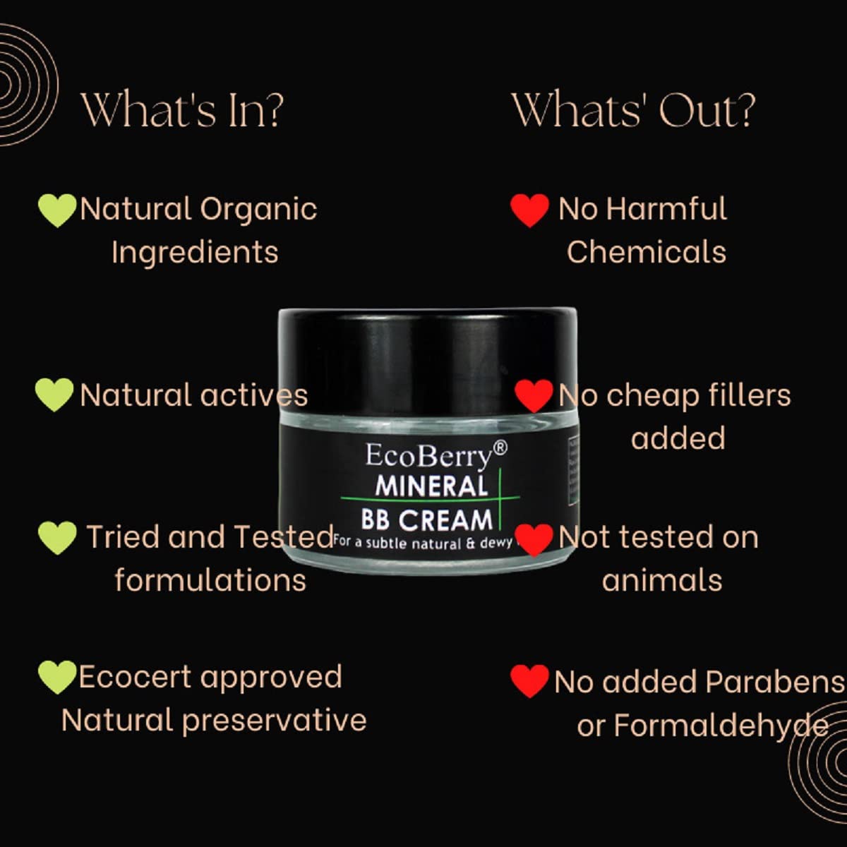 EcoBerry Mineral BB Cream For All Skin Tones, Acne Prone Skin, Subtle Natural Look, Light Weight, Non-Greasy, Organic, Natural, Alcohol Free, Sulphate Free, 15g