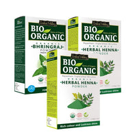 INDUS VALLEY Bio Organic Natural And Pure Bhringraj Powder | Eclipta alba with Herbal Henna Powder Set of 2 for Hair Care - (100g*3 =300g)