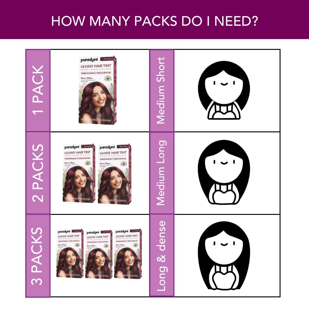 Paradyes No Bleach Berry Plum Glossy Hair Tint - Ammonia-Free for Natural Black Hair, Visible Results - Includes Anti-Fade Conditioner for Long-Lasting Shine, 1 Count