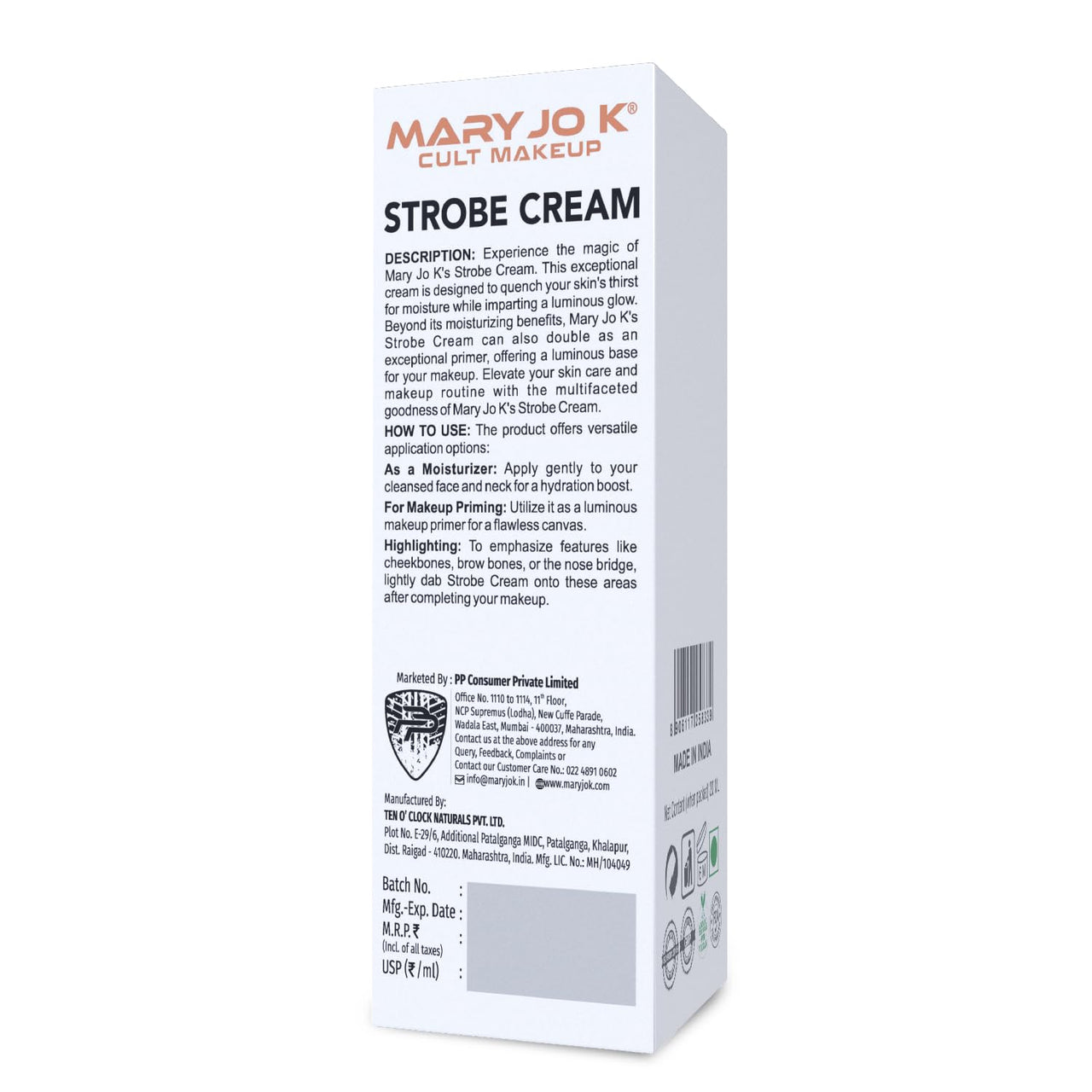 Mary Jo K Professional Strobe Cream, Hydrating Luminous Moisturiser, Makeup Primer