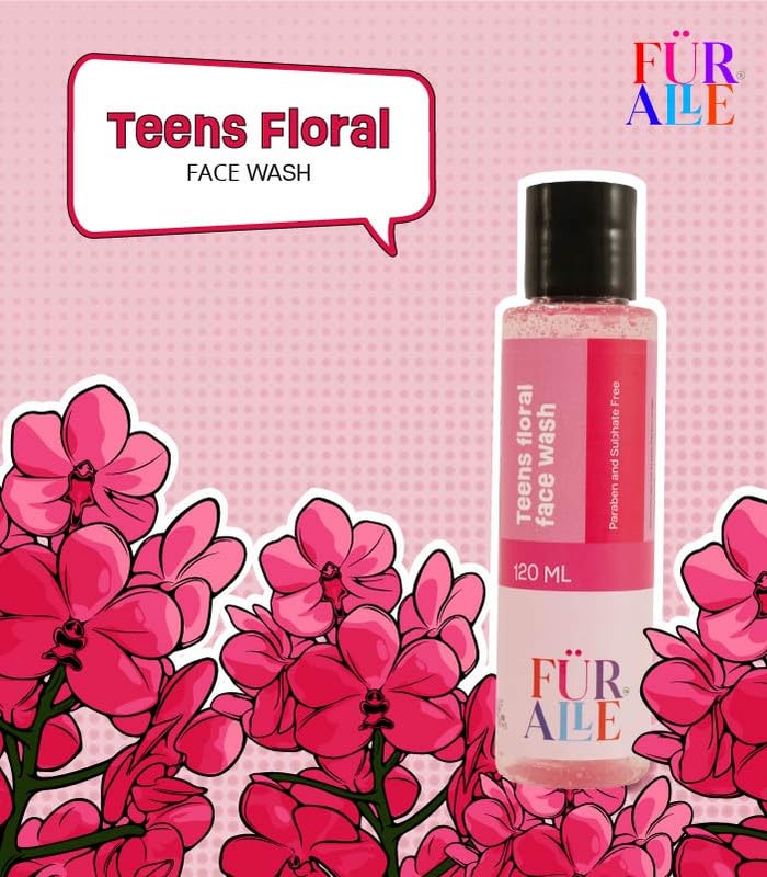 FurAlle Teens Floral Face Wash 120ml | Enriched with Aloe Vera, Purple Orchid, Oats & Avocado | Gentle Daily Cleanser for Boys & Girls | Fresh & Clean Skincare for Boys & Girls