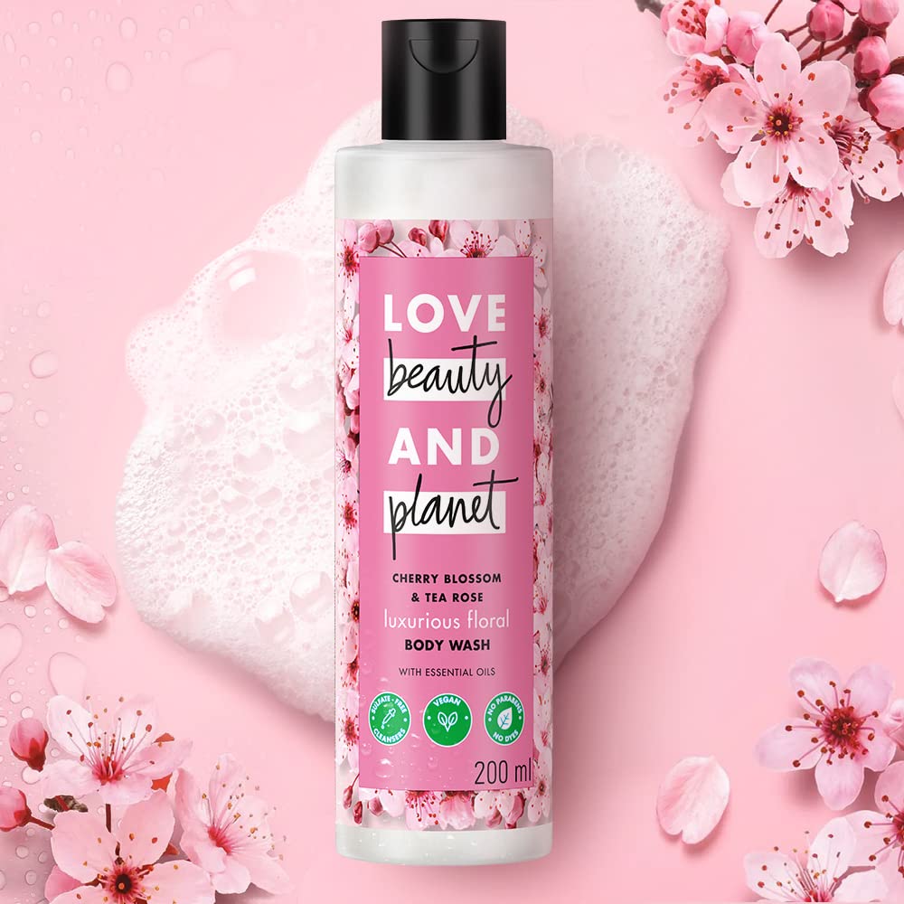 Love Beauty & Planet Cherry Blossom & Tea Rose Indulging Body Wash|Floral Shower Gel for Soft Skin,200ml