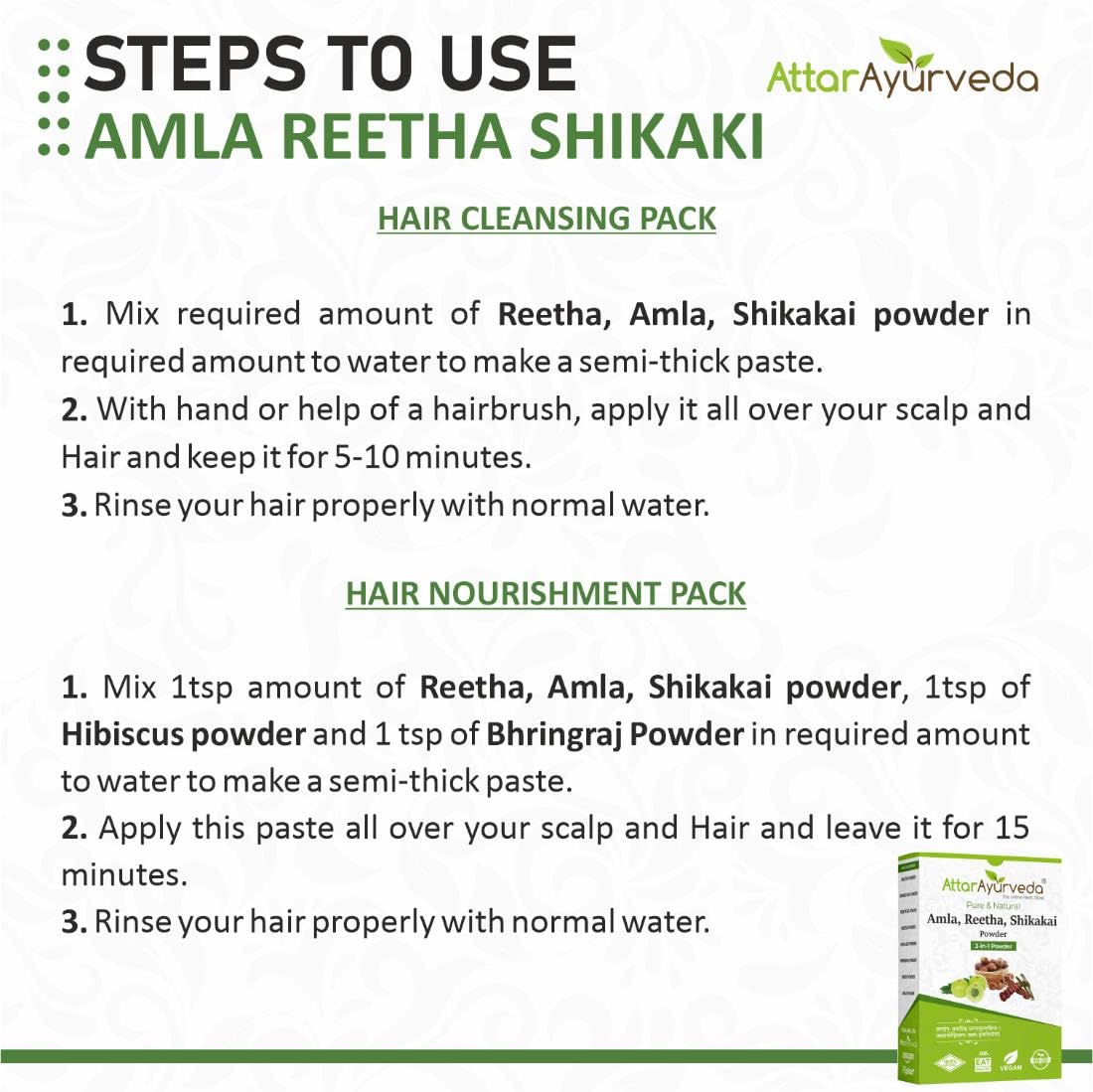 Attar Ayurveda Amla, Reetha, Shikakai powder for Hair growth | Natural Hair cleanser | 100% Pure and Natural | No-SLS, No-Paraben