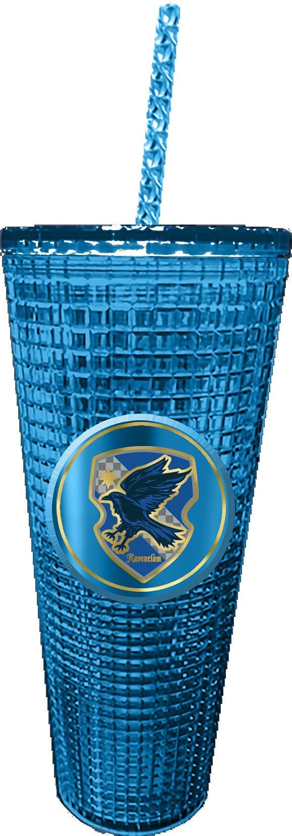 Spoontiques - Harry Potter Diamond Tumbler - Textured Cup with Straw - Double Wall Insulated and BPA Free - 20 oz - Ravenclaw Diamond Cup