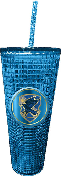 Spoontiques - Harry Potter Diamond Tumbler - Textured Cup with Straw - Double Wall Insulated and BPA Free - 20 oz - Ravenclaw Diamond Cup