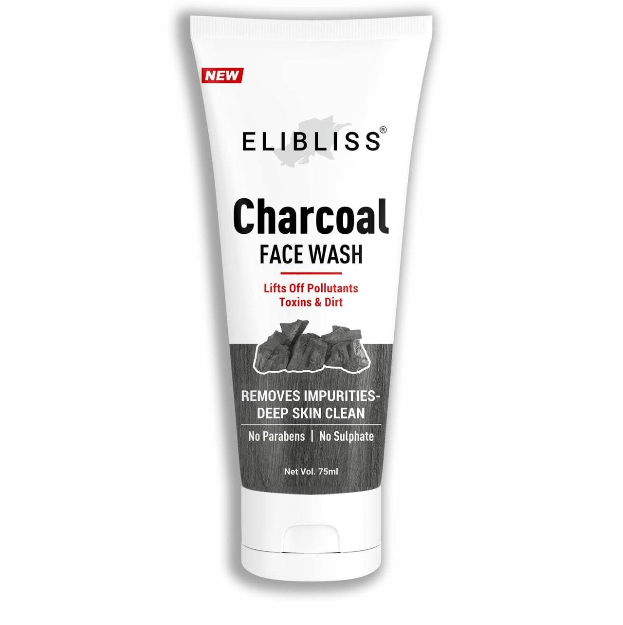 Elibliss Charcoal Face Wash for Deep Cleansing, Removes Pollutants, Toxins & Dirt, Activated Charcoal Cleanser, No Parabens & Sulphate, Suitable for All Skin Types 75ml