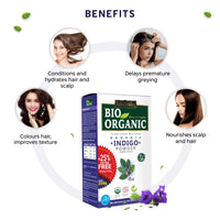 Indus Valley Bio Organic 100% Organic and Herbal Indigo Powder, for Natural Hair Coloring, Arrests Early Greying & Protects hair from Damage - (200g+50g)