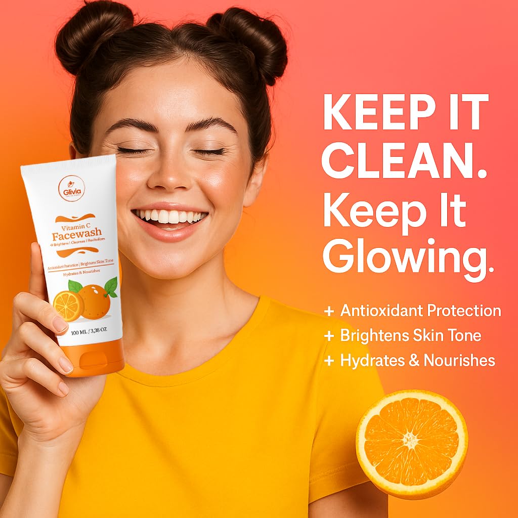 Glivia Vitamin C Face Wash - Brightening, Hydrating & Dark Spot Correcting | Gentle Cleanser for Glowing Skin, 100 ML