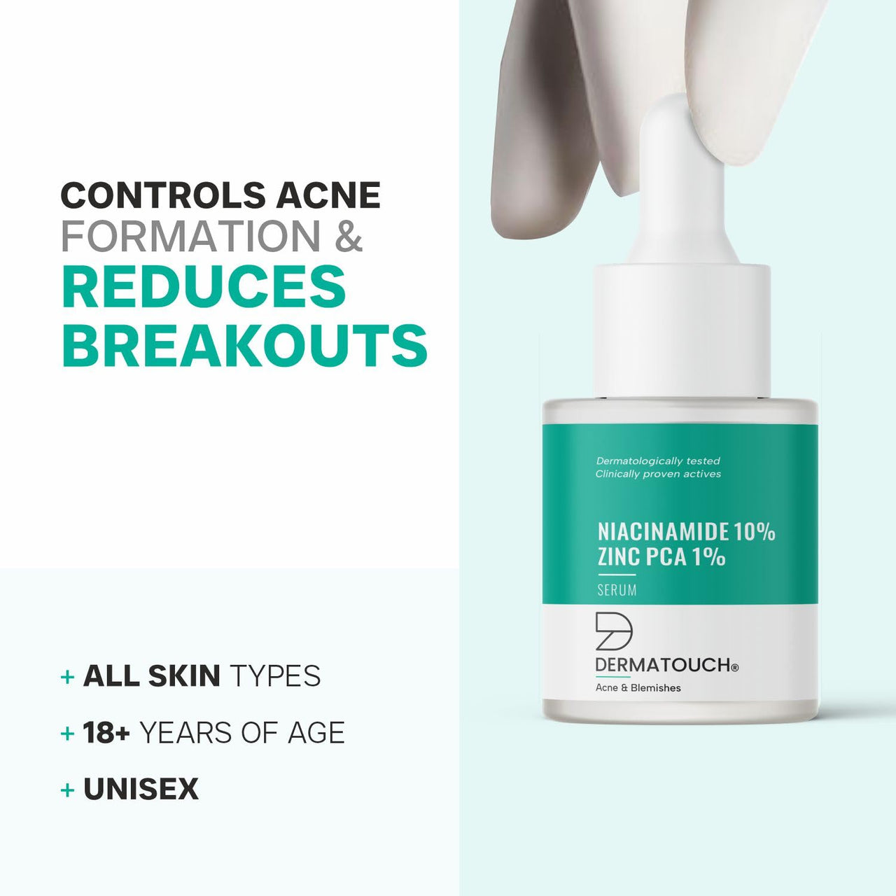 DERMATOUCH 10% Niacinamide Serum for Acne & Blemishes| Oil Balancing with Zinc PCA | For Acne Prone skin | 20ml