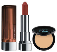 Maybelline New York Matte Lipstick, Intense Colour, 676 East Village Rose, 3.9g & Maybelline New York Oli Control Powder, With SPF to Protect Skin from Sun, Absorbs Oil, Fit Me, 128 Warm Nude, 6g