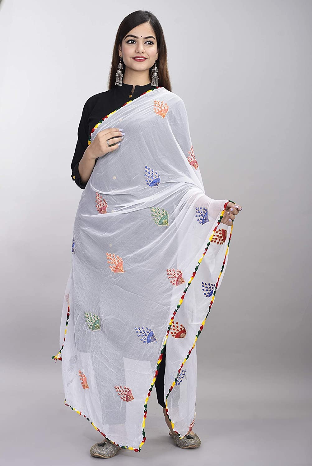 DIAMO Women's  Phulkari Chiffon Dupatta