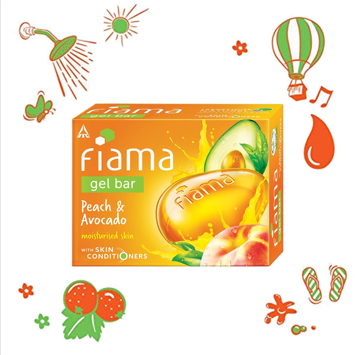 Fiama Gel Bar Peach and Avocado for moisturized skin, with skin conditioners, 125 g (Pack of 1)