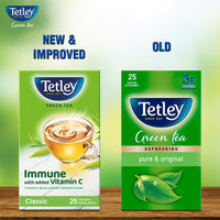 Tetley Green Tea Immune, With Added Vitamin C, Classic Green Tea Flavour, 25 Tea Bags, 1.3 Gram X 25