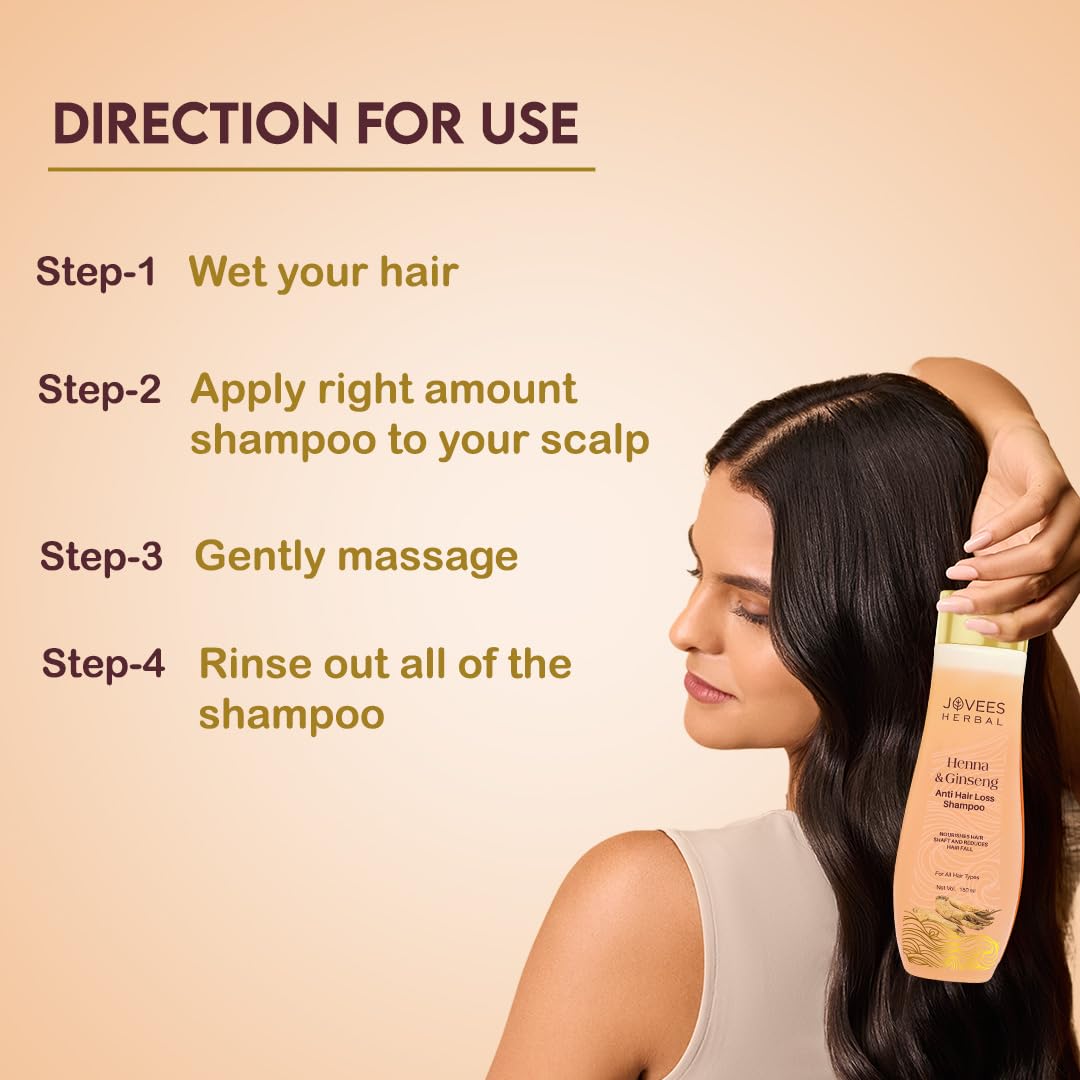 Jovees Herbal Henna & Ginseng Anti Hair Loss Shampoo | For Hair Growth & Hair Fall Control With Henna, Ginseng & Amla Extract | For All Hair Type 300ML