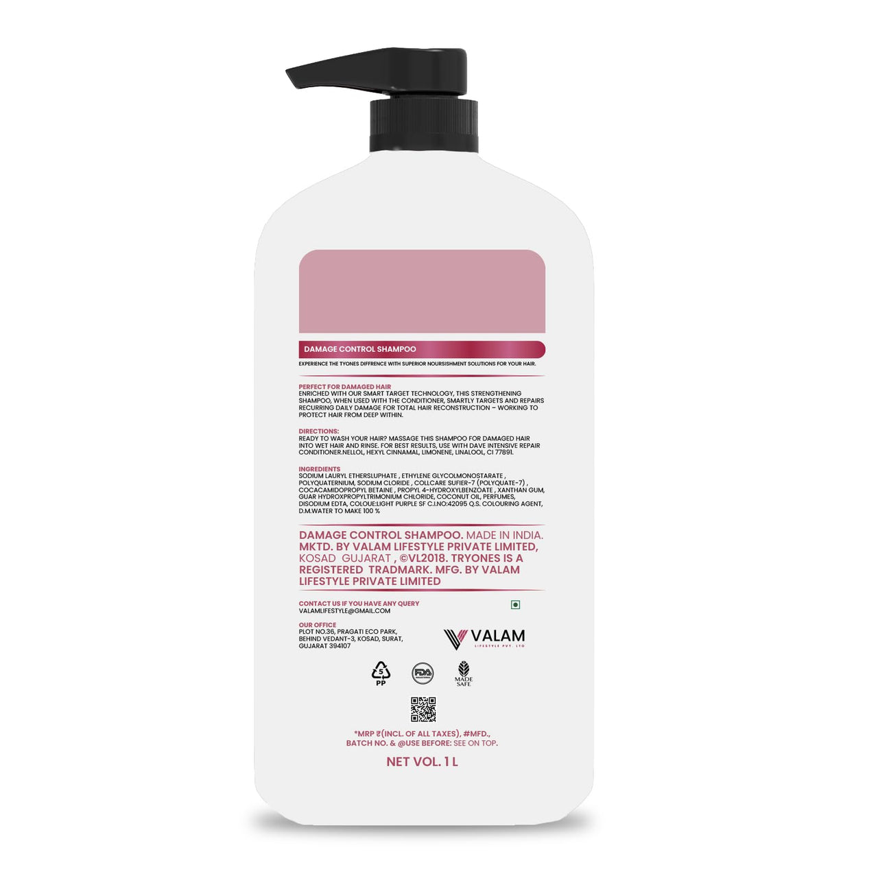 TryOnes Red Onion, Garlic, Cactus & Keratin Protin Shampoo Damage Control Strong & Nourished Hair For All Hair Types | For Women & Men | Net Weight: 1000 ml | Pack of 1