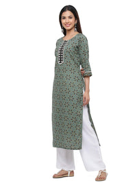 Jaipur Kurti Women's  Cotton Straight Kurta Green S