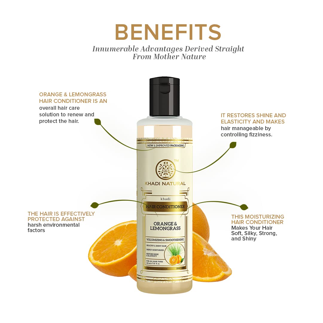 Khadi Natural Orange & Lemongrass Herbal Hair Conditioner for Frizzy and Damaged Hair, All Types, 210 Millilitre