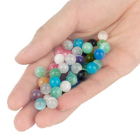 70PCS Natural 8MM Healing Gemstone, Synthetic Cat’s Eye Energy Stone Round Loose Beads, Semi-Precious Crystal Beads with Free Elastic String for Jewelry Making DIY