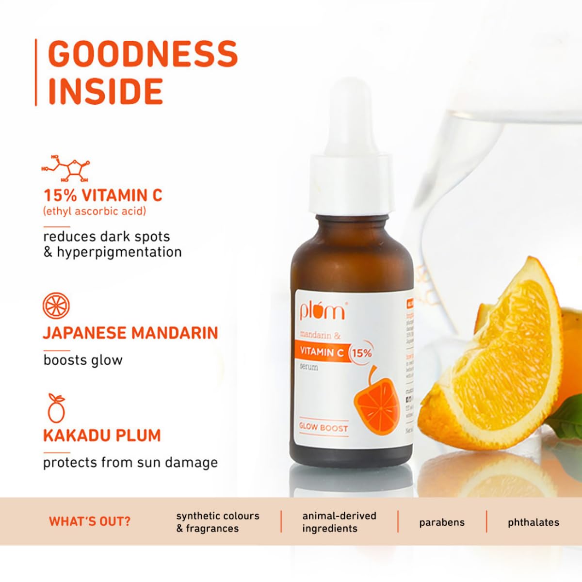 Plum 15% Vitamin C Serum for Glowing Skin | for Oily, Dry & Combination Skin | Reduce Pigmentation & Dark Spot |with Mandarin | Non-Irritating, Hydrating & Soothing | Face Serum for Men & Women | 20ml