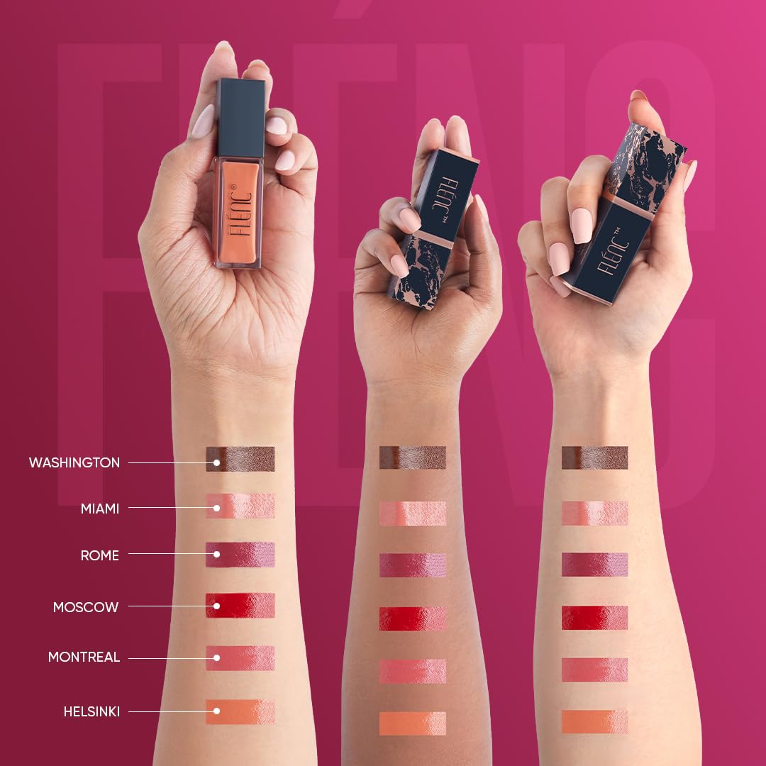 FLENC Flénc Ritzy Liquid Glossy Lipstick For Women, 12 Hrs Long Lasting Liquid Lipstick With Intense Pigment, Waterproof, & Smudge Proof Lipstick Formula In Caramel Nude Hue, 10 Ml- HELSINKI 7524C