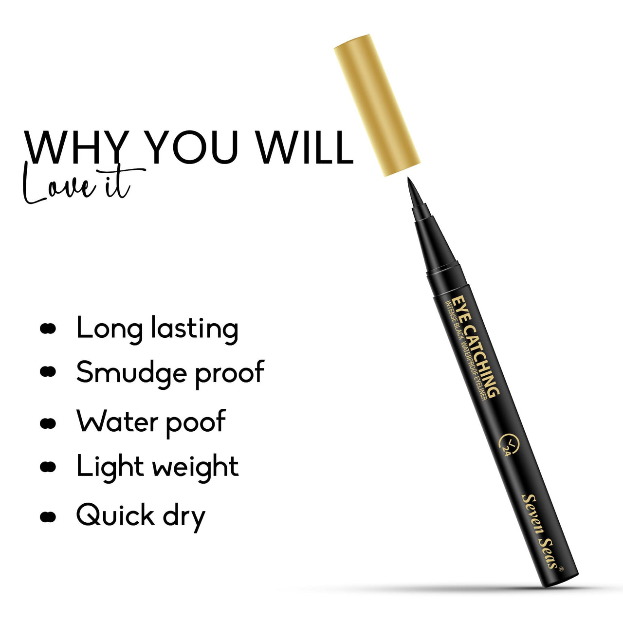 Seven Seas Eye Catching Sketch Eyeliner Long | Lasting Sweat, Waterproof | Eyeliner for women, Girls (Black, 0.55ml)