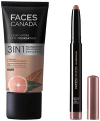 FACES CANADA Ultime Pro HD Intense Matte Lipstick + Primer - Russet (Brown) & FACESCANADA All Day Hydra Matte Foundation