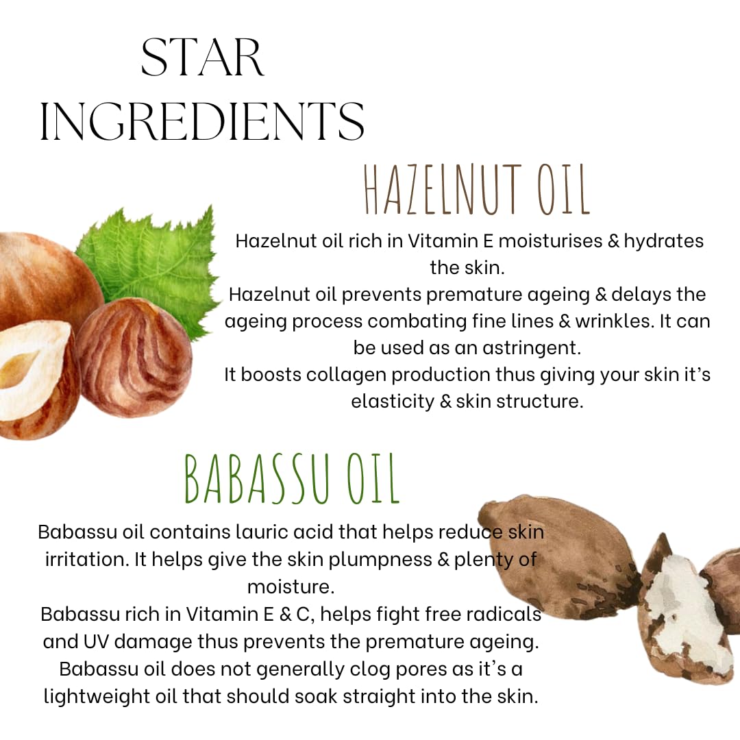 EcoBerry Hazelnut & Babassu Cleansing Oil For Dry Skin, Astringent, Increases Collagen production, Protects Against UV, Non-greasy, Natural & Handmade, Mineral Oil Free, Preservative Free, Vegan