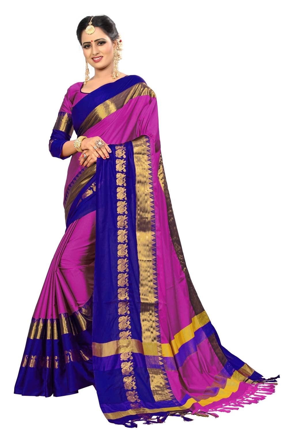 PAREVDEE Women's  Dobby Cotton Saree With Blouse Piece