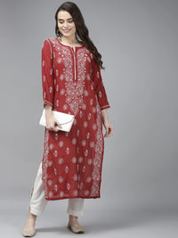 Ada Hand Embroidered New Lucknowi Chikankari Chanderi Kurta Kurti for Women A411175
