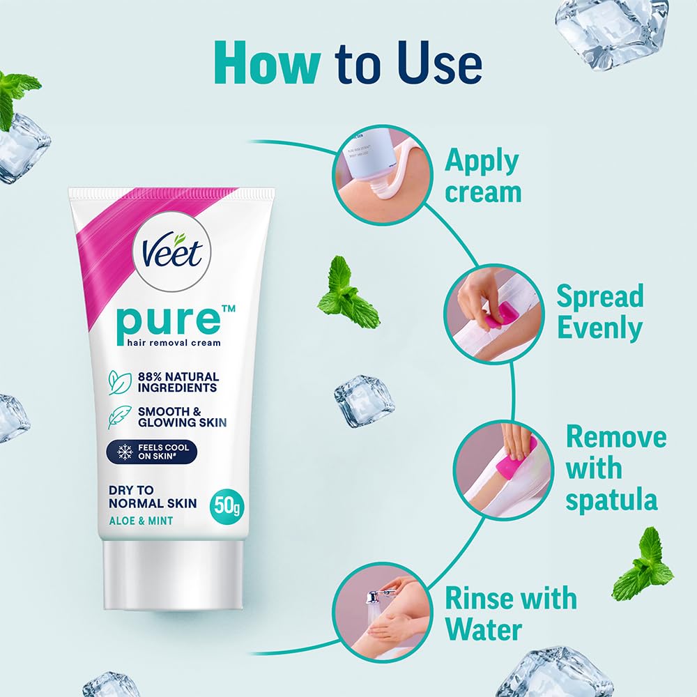 Veet Pure Hair Removal Cream for Women For Dry To Normal Skin - 50g | Suitable for Legs, Underarms, Bikini Line, Arms